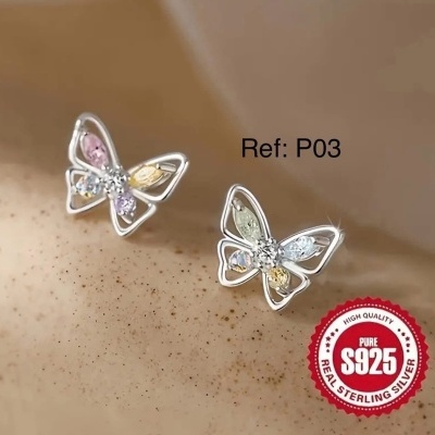 P03 Brincos Borboleta Prata 925