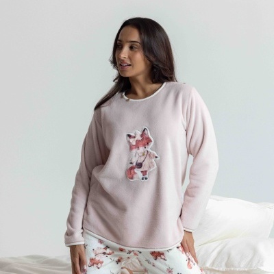 Pijama de senhora MIRA em coralina e estampado