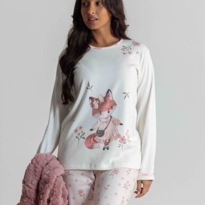 Pijama de senhora MIRA cardado e estampado
