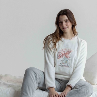 Pijama de senhora MIRA em coralina e estampado
