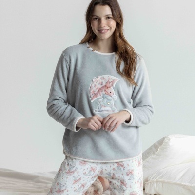 Pijama de senhora MIRA em coralina e estampado