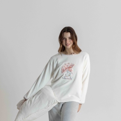 Pijama de senhora MIRA em coralina e estampado