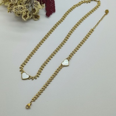 Colar e Pulseira Coração de Madrepérola