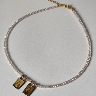 Colar de Cristais - Escapulário - Rosa Pálido