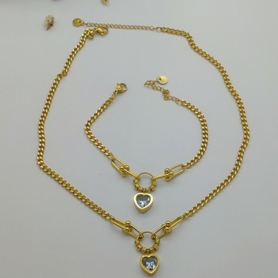 Colar e Pulseira Coração de Cristal