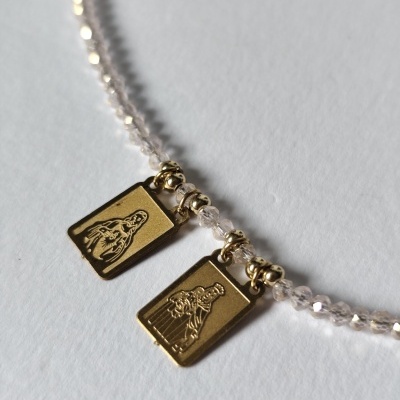 Colar de Cristais - Escapulário - Rosa Pálido