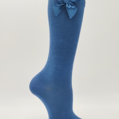 Meia joelho lisa laço Azul ganga