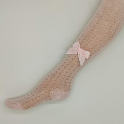 Collants rendados com laço veludo cor rosa bebé