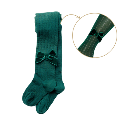 Collants rendados com laço veludo cor  verde garrafa