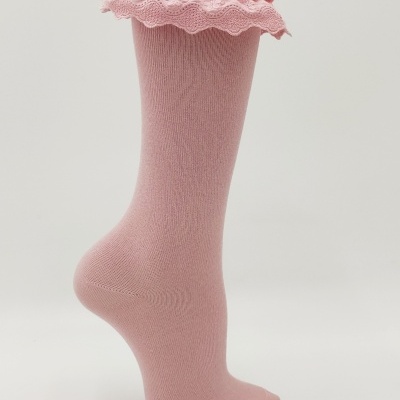 Meia Bordado Inglês Rosa Seco