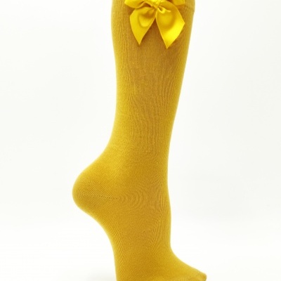 meia joelho lisa laço mostarda