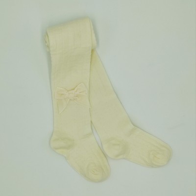 Collants criança rendados com laço veludo cor pérola