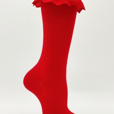 Meia Bordado Inglês Vermelho