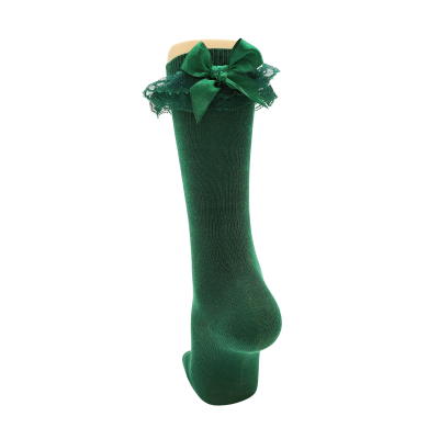 Meia Joelho Renda e Laço Verde