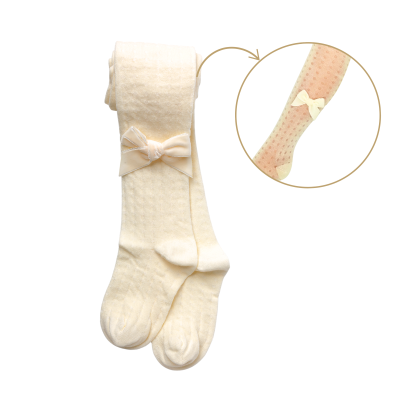 Collants criança rendados com laço veludo cor pérola