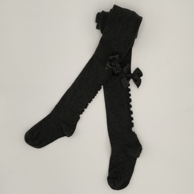 Collant rolinho com laço cetim cinza escuro mescla