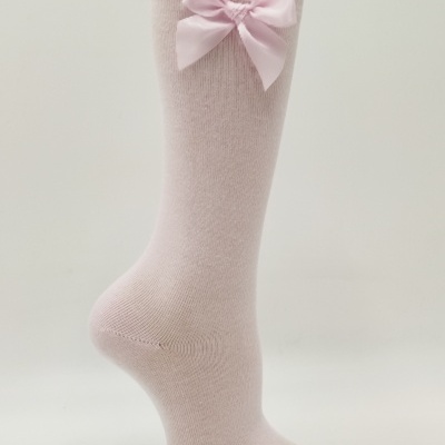meia joelho lisa laço rosa bebé