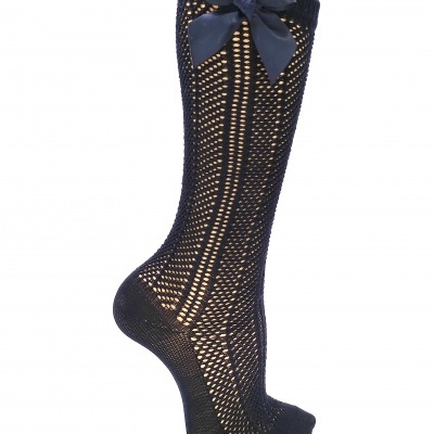 Meia joelho Rancho com laço cetim Marinho