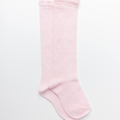 Meia joelho Pointelle Dots Rosa bebé