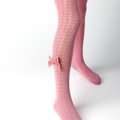 Collants rendados com laço veludo cor rosa velho