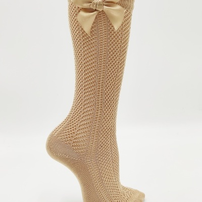 Meia joelho Rancho com laço cetim Bege