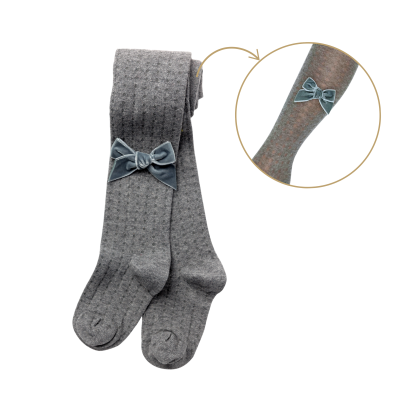 Collants rendados com laço veludo cor  cinza mescla