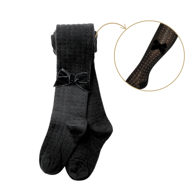 Collants rendados com laço veludo cor preto