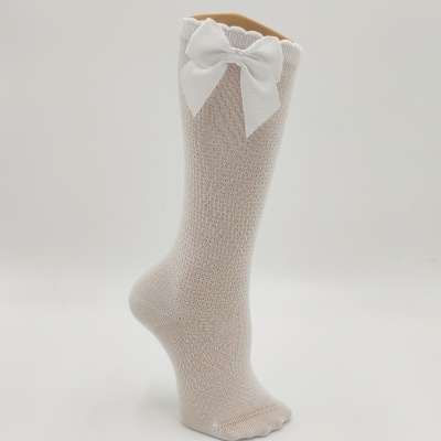 Meia joelho ponto arroz laço gorgorão branco