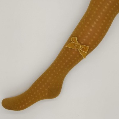Collants rendados com laço veludo cor amarelo torrado