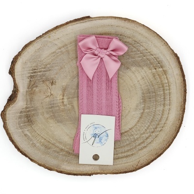 Meia joelho espinha com laço cetim rosa velho