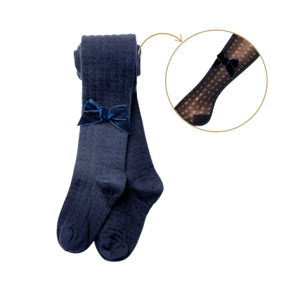 Collants rendados com laço veludo cor  marinho