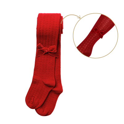 Collants rendados com laço veludo cor cereja