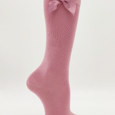 meia joelho lisa laço rosa velho