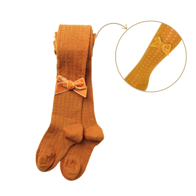 Collants rendados com laço veludo cor amarelo torrado