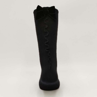 Meia joelho rolinho com laço de veludo preto