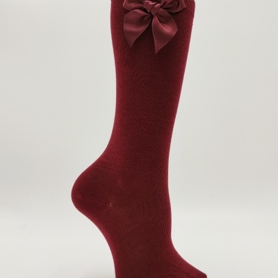 meia joelho lisa laço bordeaux