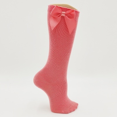 Meia joelho ponto arroz laço gorgorão coral