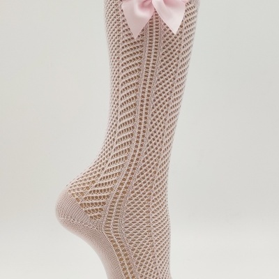 Meia joelho Rancho com laço cetim Rosa bebé