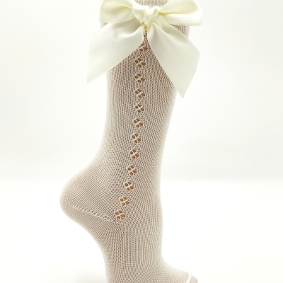 Meia Perle com laço cetim Pérola