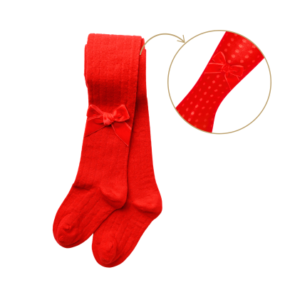 Collants rendados com laço veludo cor  vermelho