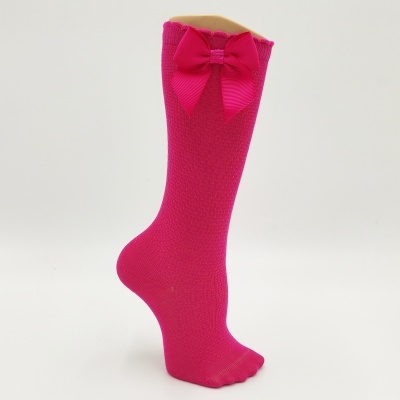 Meia joelho ponto arroz laço gorgorão Fuschia
