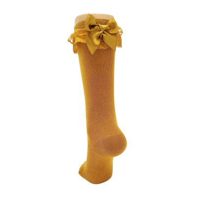 Meia Joelho Renda e Laço Amarelo Torrado