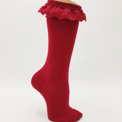 Meia Bordado Inglês Cereja