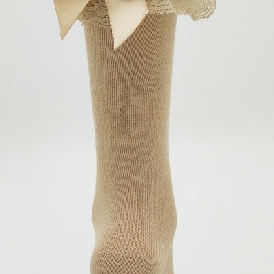 Meia Renda e Laço Cetim Bege