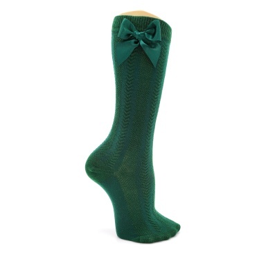 Meia joelho espinha com laço cetim verde garrafa