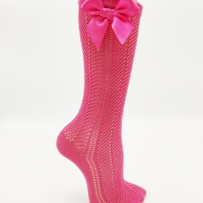 Meia joelho Rancho com laço cetim Rosa Carmim