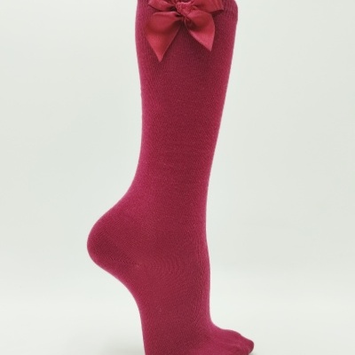 meia joelho lisa laço cor de Vinho