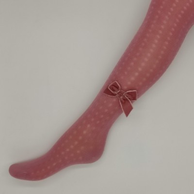 Collants rendados com laço veludo cor rosa velho