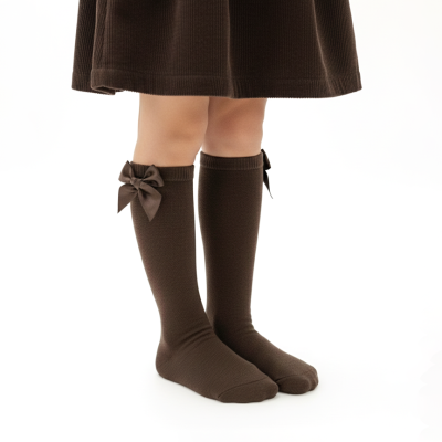 Meia Joelho Lisa Laço Castanho