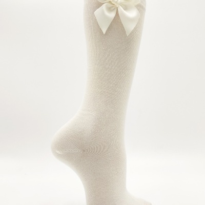 meia joelho lisa laço pérola